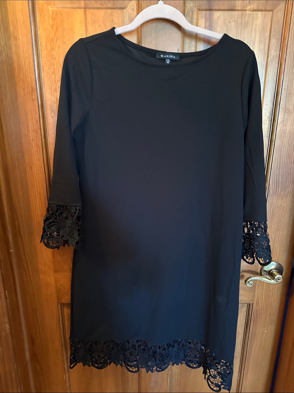 MARINA Black Lace-Hem 3/4 Sleeve Tunic Top